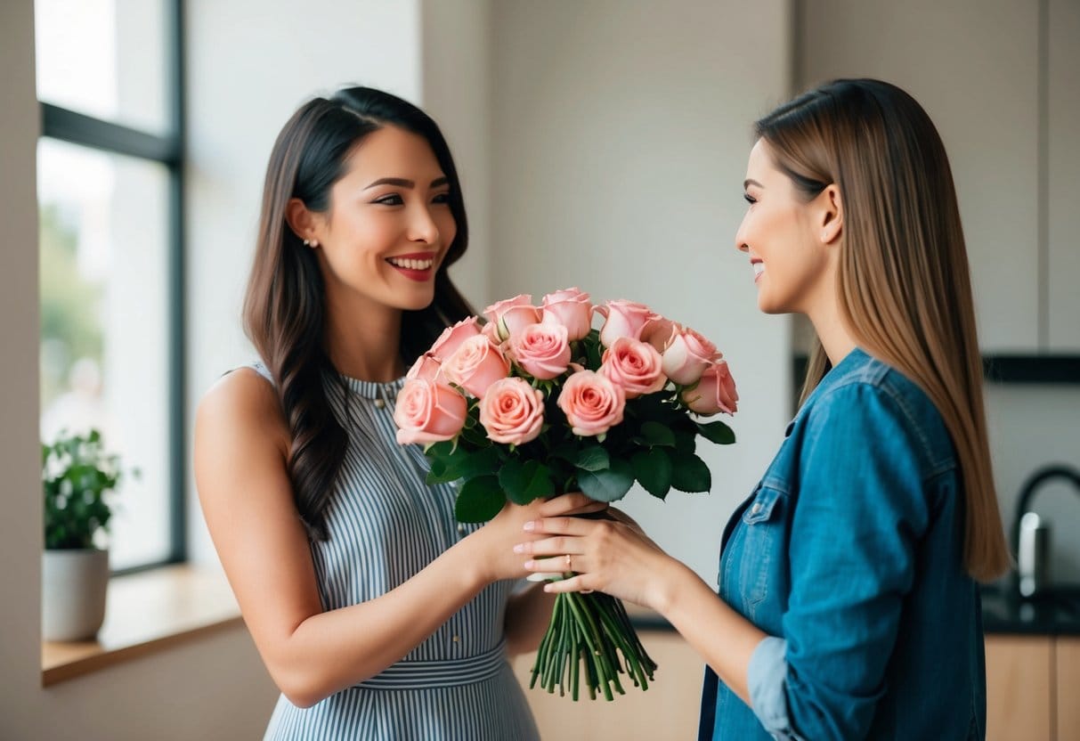 En kvinde giver sin ven en buket roser og skaber en særlig erindring